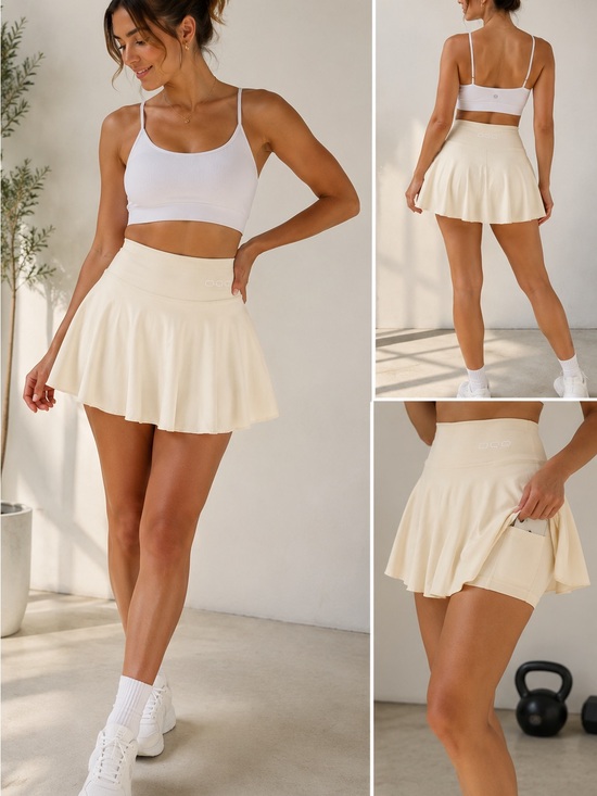 OQQ Dresses & Skirts - OQQ High Rise Athletic Tennis Skort with Built-In Shorts Cream Size L
